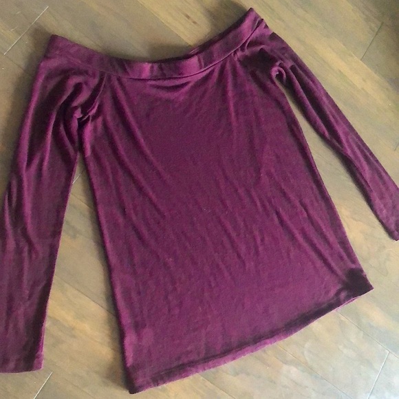 LOFT burgundy off-the-shoulder long sleeve lightweight top, Excellent condition! - Picture 2 of 10